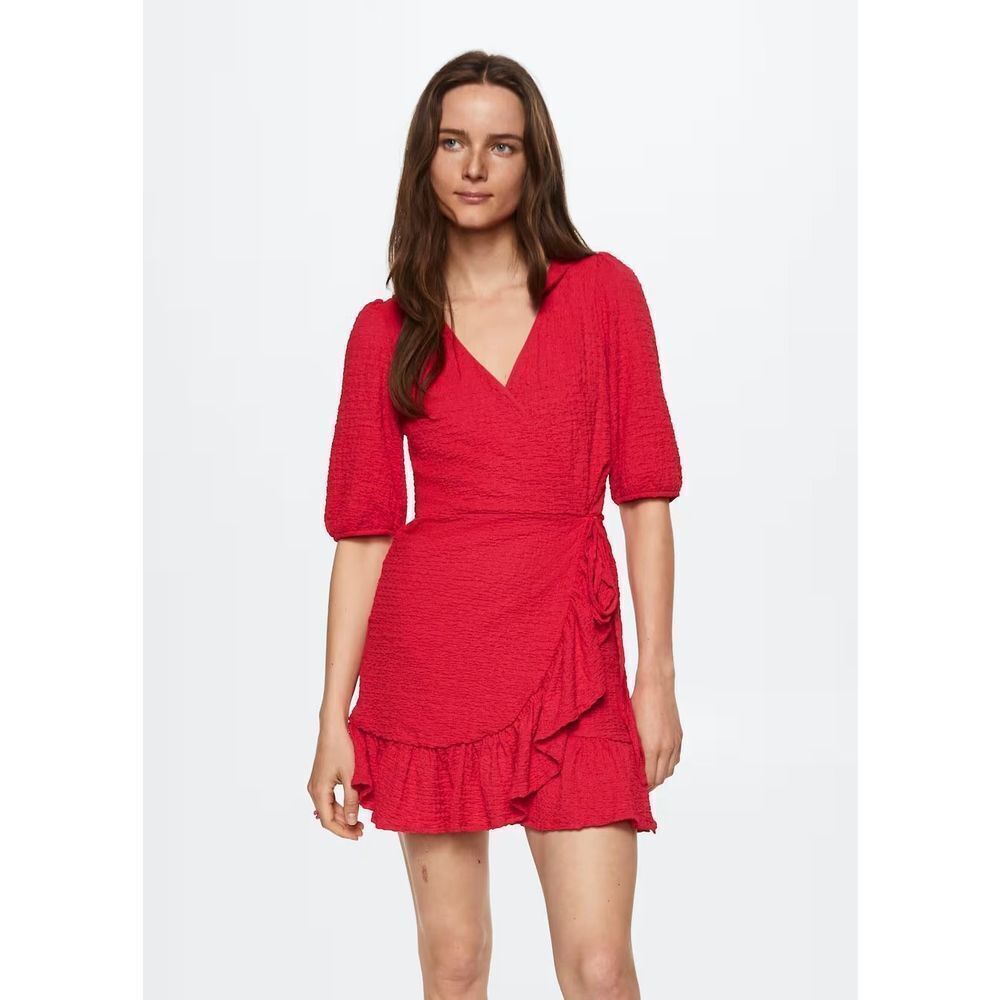 Mango NWT Puffed sleeves texture true wrap dress size medium